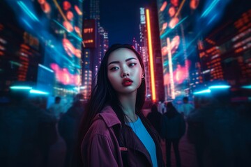 Chinese girl neon. Generate Ai