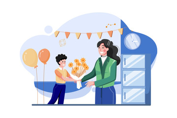 Students Give Flower Bouquets To The Teacher