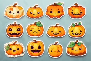 kawaii Halloween pumpkin sticker set, anime illustration
