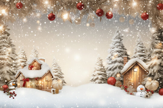 Christmas Themed Design Banner with snow and Christmas trees
