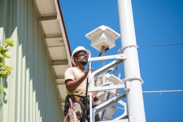 Experienced african american technician engineer fixing examining inspecting electric grid network electrician repair consumer technology safety expertise industry specialist performing repair job