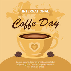 Flat Happy international day of coffee poster social media