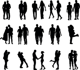 Romantic Couple Silhouettes in Various Love Poses Set 1