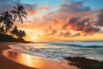 Fototapeta na wymiar Sunrise Over Tropical Beach Banner
