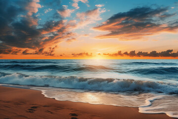 Fototapeta na wymiar Sunset Light on Sea Beach Banner