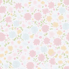 Embroidered seamless pattern of colorful flowers. AI generated.