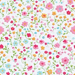Embroidered seamless pattern of colorful flowers. AI generated.