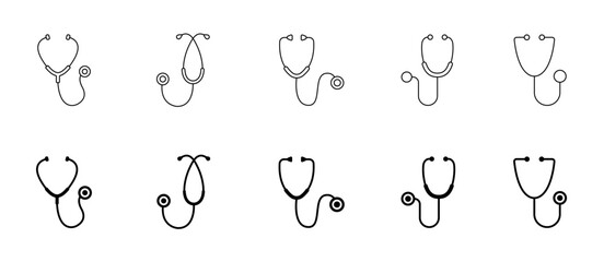 Stethoscope icon set. Medical stethoscope. Hospital cardiology tool