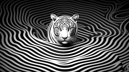 Tiger head in 3D optical illusion background