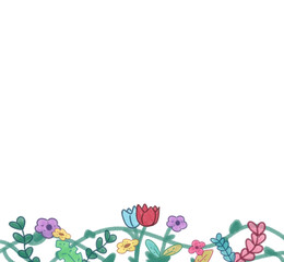 Ilustracion de marco con flores y plantas - obrazy, fototapety, plakaty
