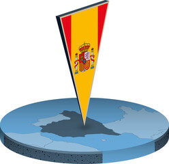 Spain flag and map in isometry