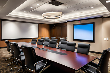conference room with chairs and table, modern conference room with comfortable seating and state of the art technology