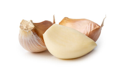 Fresh garlic cloves in stack isolated on white background with clipping path.
