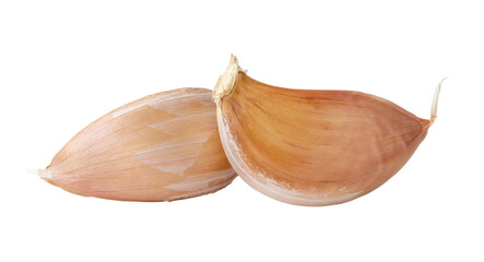 Fresh garlic cloves in stack isolated on white background with clipping path in png file format