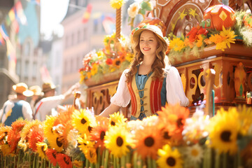 a lively Oktoberfest parade showcasing marching band woman