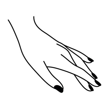 recommend clip art: Female hand line art. Gentle touch. Beautiful palm of a woman with a manicure. Simple vector illustration isolated on white background. Minimalist linear graphic icon.