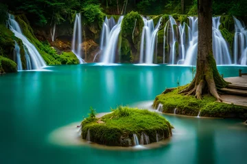 Deurstickers waterfall in the park © Sameena