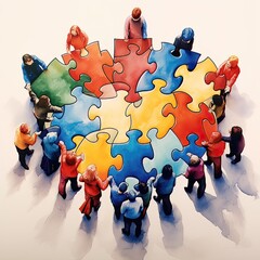 Collaborative Puzzle: Create a visual of a puzzle, where each piece represents a team member. When the pieces come together, they form a cohesive image, symbolizing teamwork and unity.Ai generated