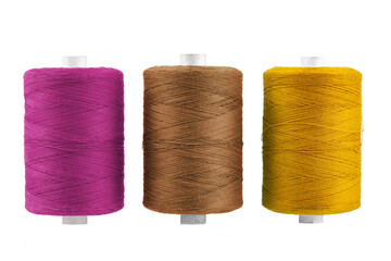 set of multi-colored sewing threads in coils, isolate on a white background