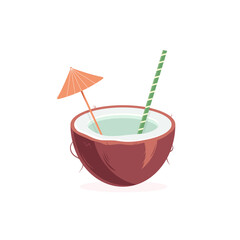 illustration vector coconut cocktail tropical art cocktail in coconut coconut water