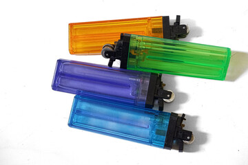 Some lighters have various colors and a white background.
