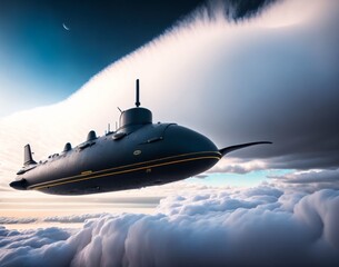 a black flying ship on sky