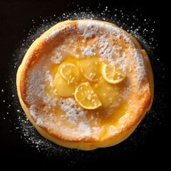 pancakes topped with white sugar and lemon on the side type j, generative ai