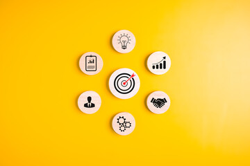 Business target goal and lightbulb icons for new creative idea, Business strategy planning...