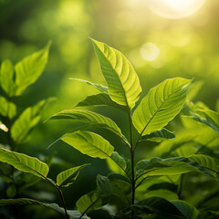 Fototapeta premium Green leaf on nature background.