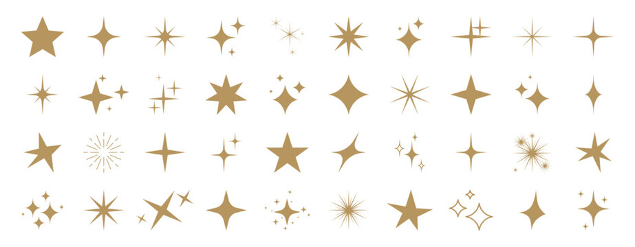 Star vector icons set. Sparkle signs collection. Gold stars and sparkles symbols