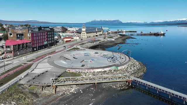 Patagonia City Of Puerto Natales In Ultima Esperanza Chile. Nature Landscape. Travel Background. Ultima Esperanza Chile. Downtown Cityscape. Patagonia City At Puerto Natales In Ultima Esperanza Chile.