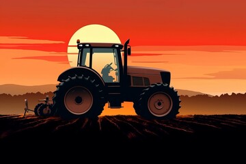 Fototapeta premium Tractor sunset art. Generate Ai
