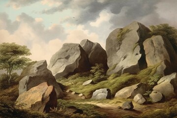 Vintage rocks painting. Generate Ai