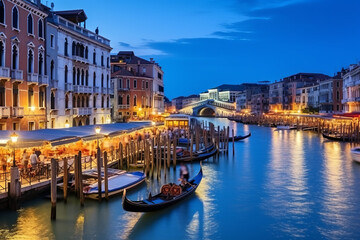 Famous grand canale from Rialto Bridge at blue hour, Venice, Italy - obrazy, fototapety, plakaty
