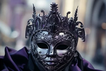 Fotobehang Purple and black gothic mask in venice during the carnival in san marco square © Fabio