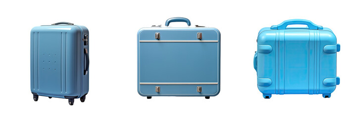 Blue luggage standing alone on transparent background
