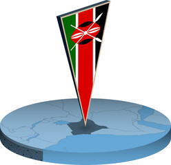 Kenya flag and map in isometry