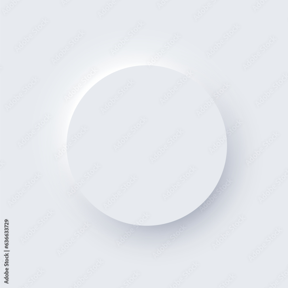 Poster neumorphism ui, circle white ring button with shadow vector illustration. abstract 3d skeuomorphic m
