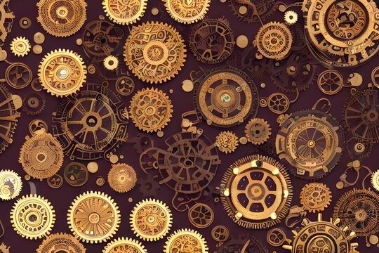  a pattern by the steampunk genre, featuring gears, cogs, vintage machinery, generative ai