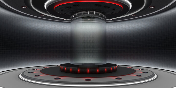 Cryogenic capsule hibernation Cryonics Capsules Glass tube with frozen liquid for hibernation sci fi teleport Science Technology Cryopod Cryopod 3D Illustration Laboratory Equipment Laboratory Scene