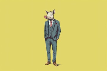 business man in suit with pig head illustration