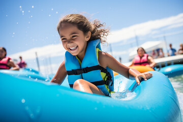 Happy young girl having fun in the water