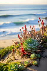 Suculent plants growing near the sea on a desert dune