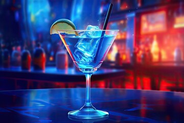 fresh blue cocktail in a bar illustration