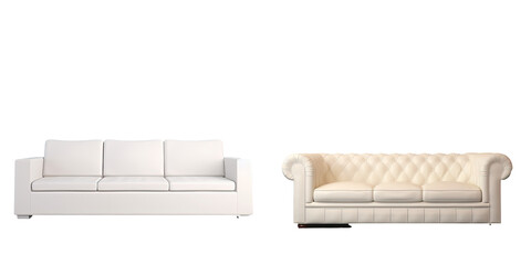 White leather couch placed against the wall in isolation