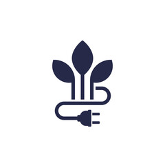 bioenergy, renewable energy icon with electric plug and plants