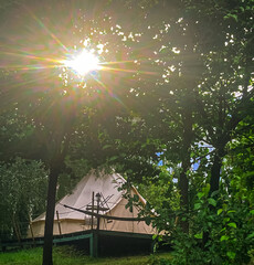 View from a campsite where you can see a glamping