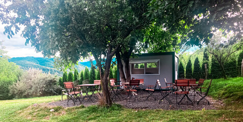 A place for tables and chairs in a campsite