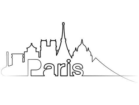 Paris Skyline in One Line Art Drawing