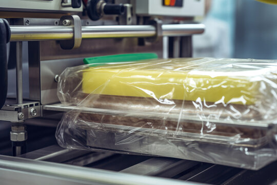 Captivating image showcasing the dynamic operation of a vacuum packaging machine, diligently safeguarding delicate perishable items through its impeccable airtight sealing mechanism.